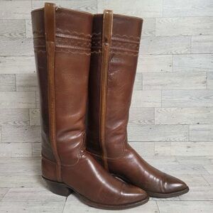 Women’s Lucchese Western Brown Leather Knee High Equestrian Cowboy Boots Size 6